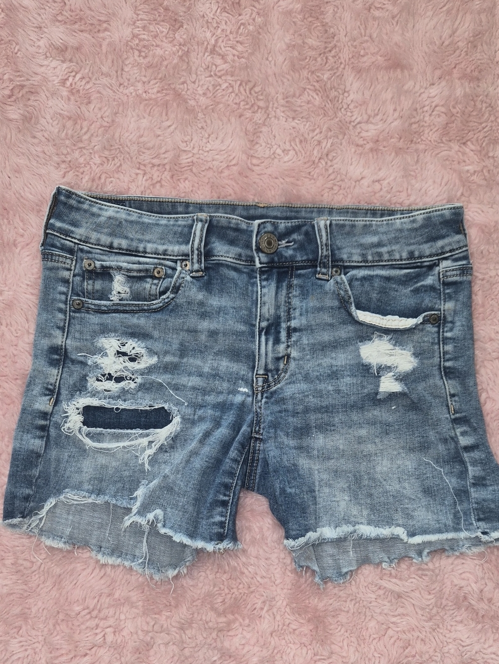 American Eagle Outfitters Distressed Light Blue Denim Shorts